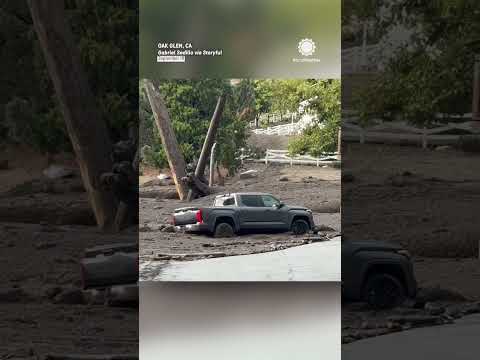 Driver’s Desperate Attempt to Save Truck From Raging Mudflow in Oak Glen, California