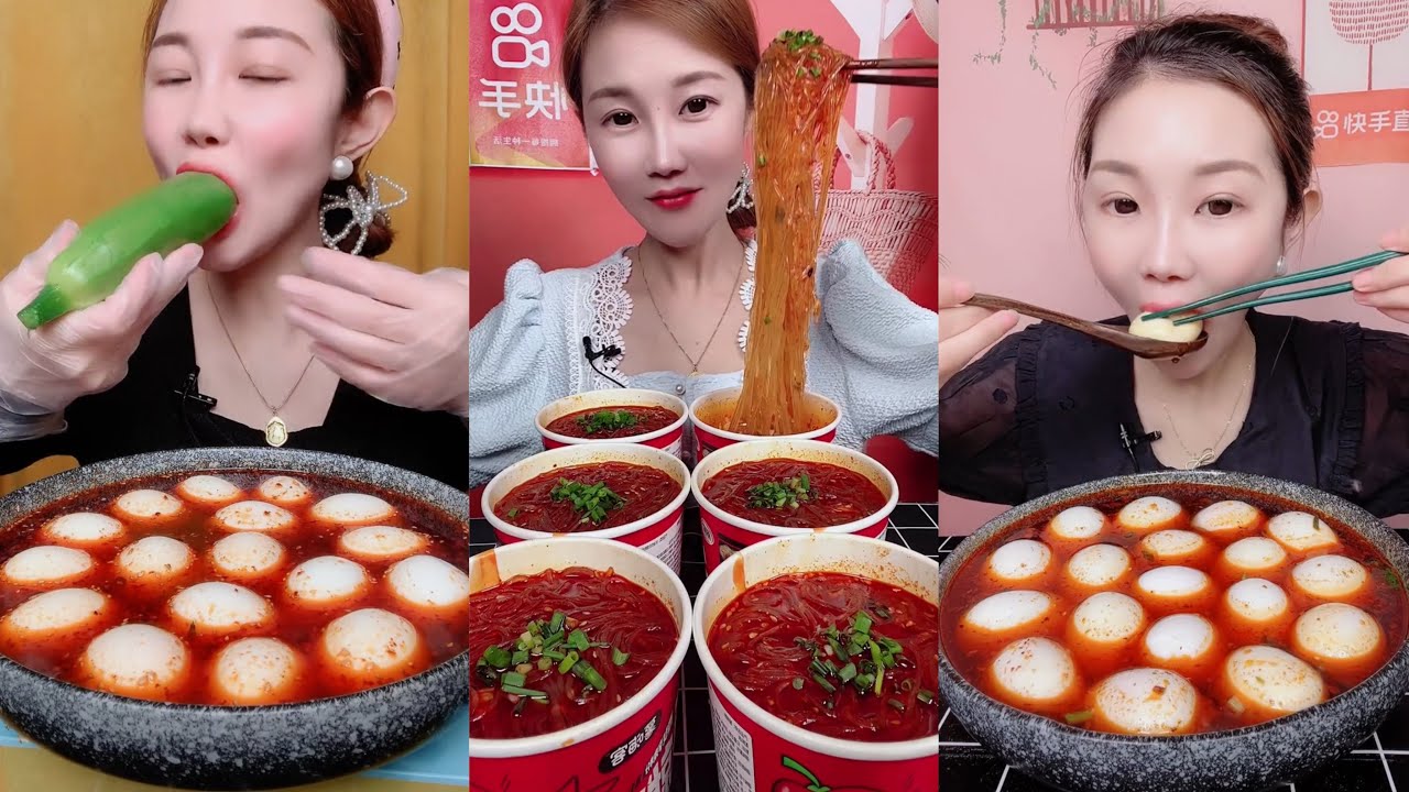 Spicy Noodles & Eggs Mukbang 🍜