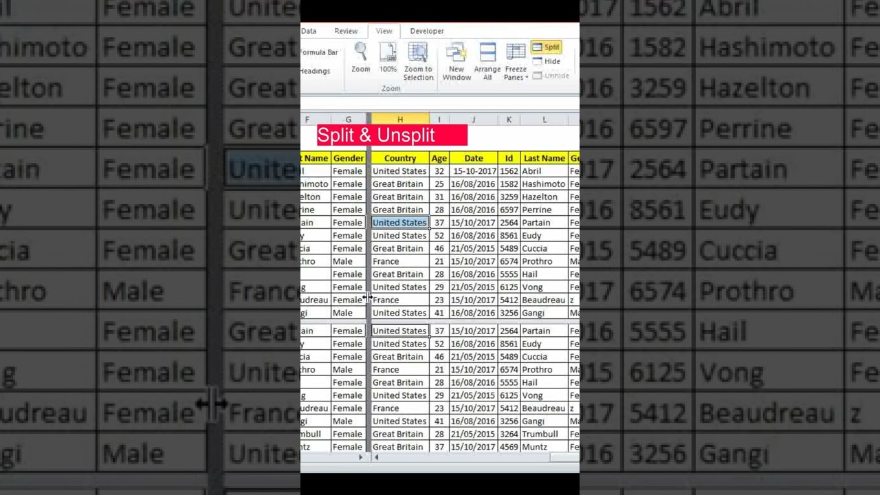 Split & Unsplit of excel sheet