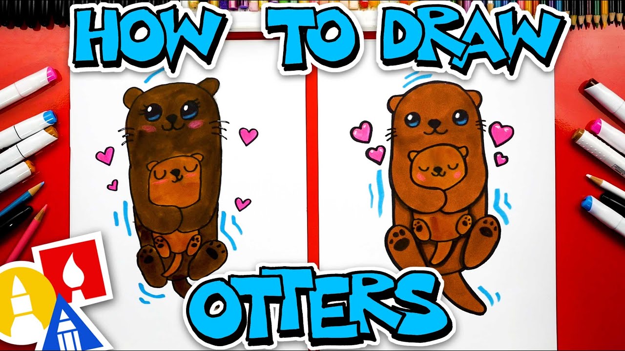 How to Draw Cute Otters Mom & Baby 🦦