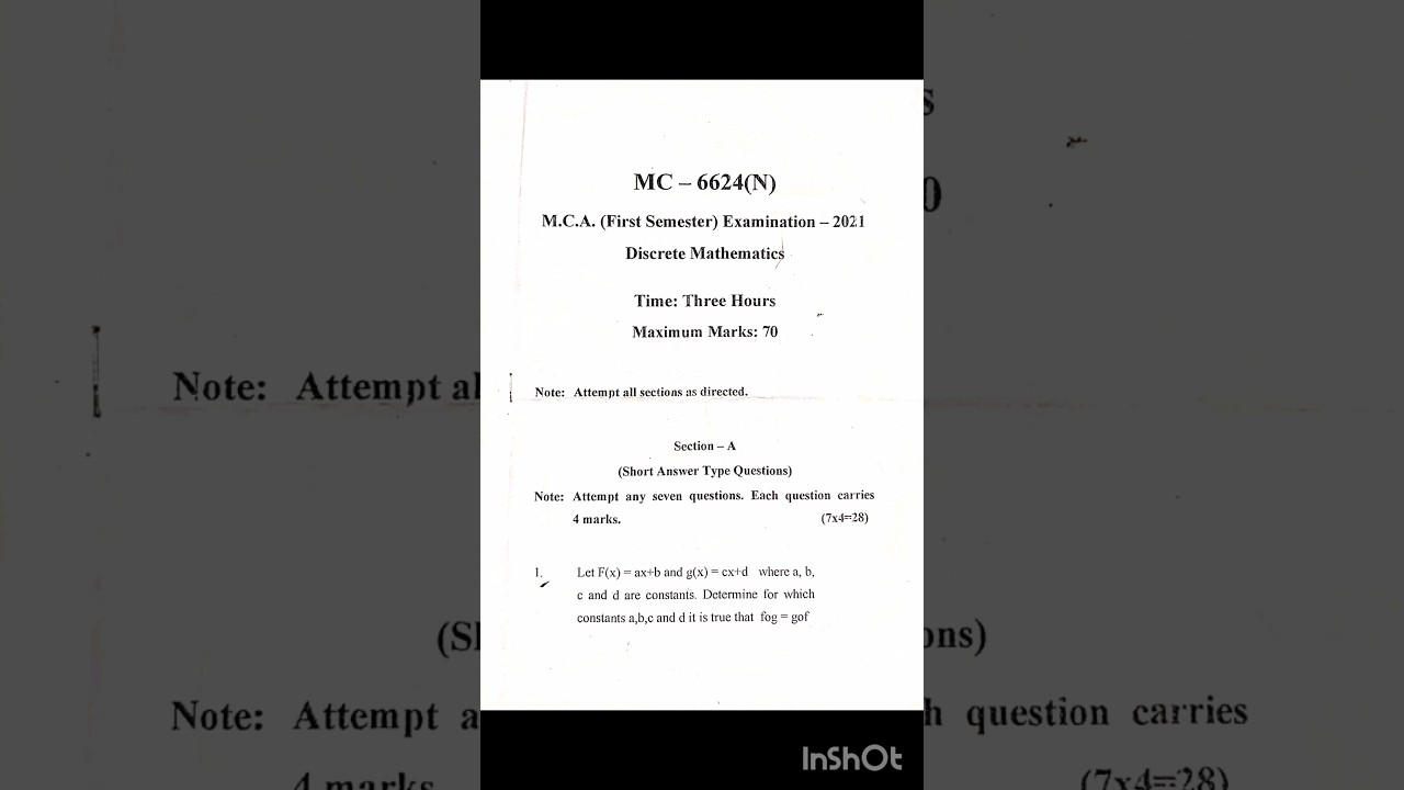 MCA 1st Semester Discrete Mathematics Previous Year Paper 2020-21