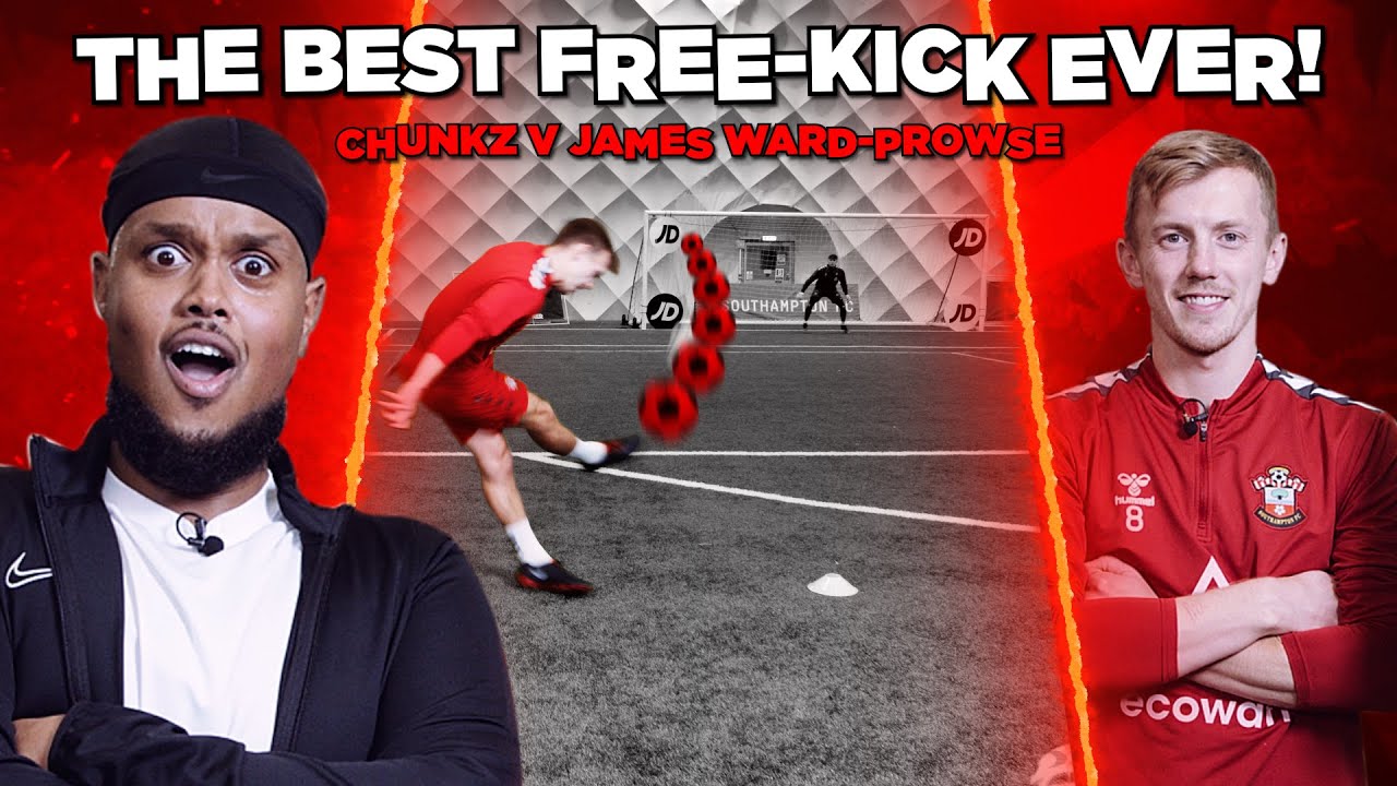 Epic Free Kick Challenge: Chunkz, James Ward-Prowse & Sharky Battle to Win Cash! 💸