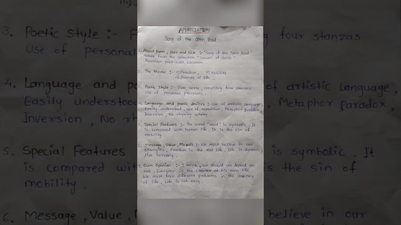 Class 12 English 2.1: Song of the Open Road🔥