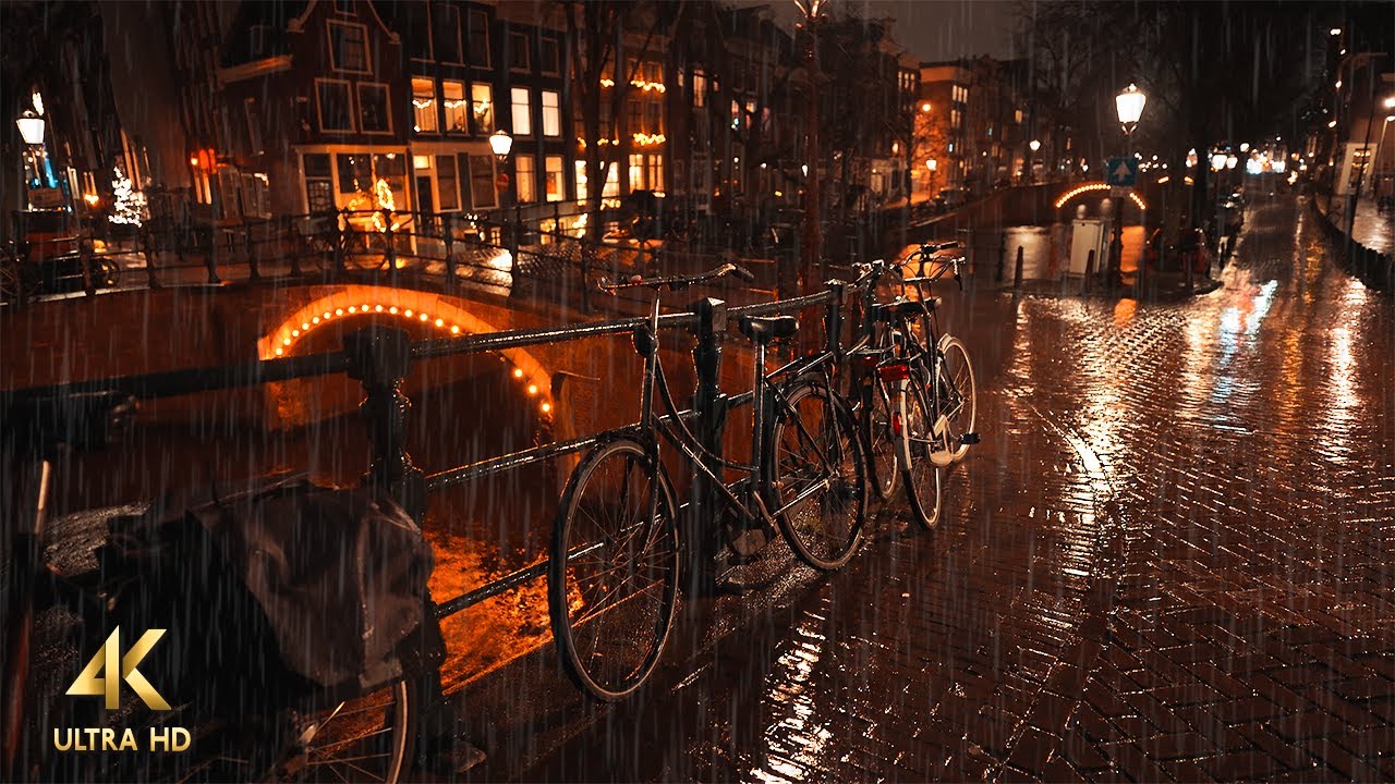 Night Rain Walk in Amsterdam ๐ง๏ธ | 4K ASMR