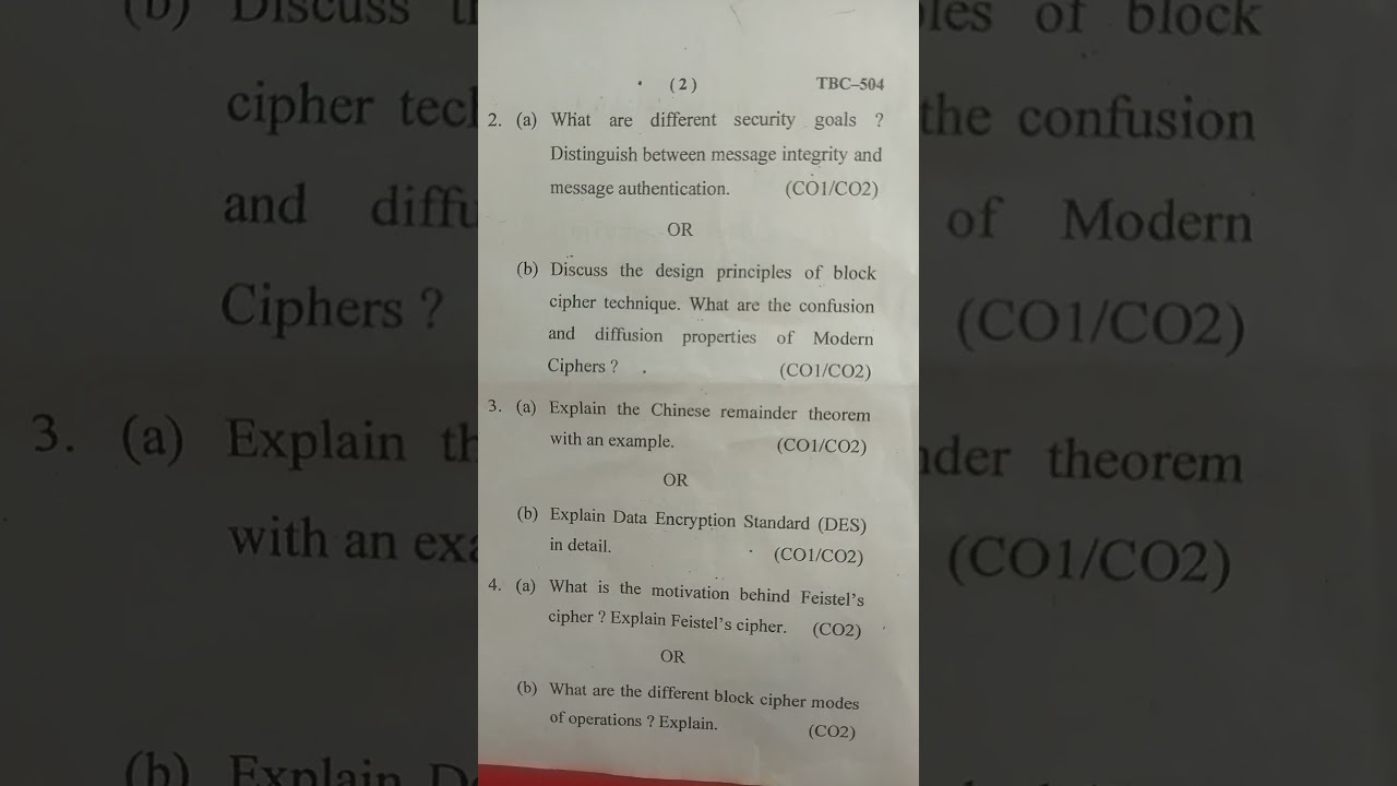 BCA 5th Semester Cryptography Question Paper (October 2023)