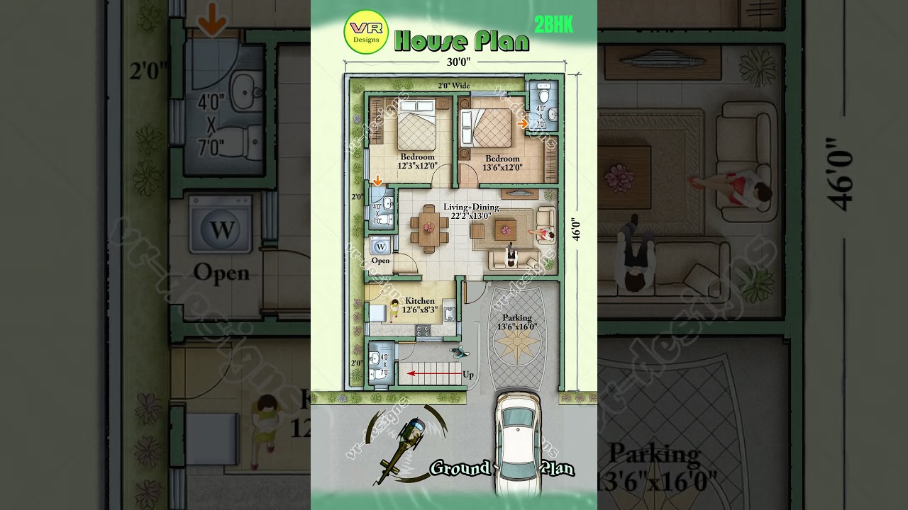 30×46 2BHK North-Facing House Plan 🚗