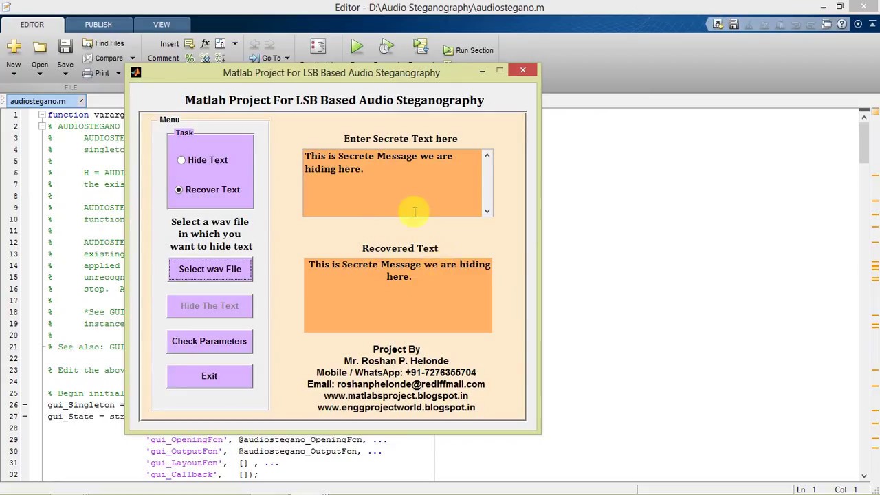 Complete MATLAB Project: LSB Audio Steganography for Data Hiding 🎵