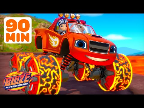 Blaze's Hot Lava POWER TIRE Race & More Races! 🔥 | 90 Minutes | Blaze and the Monster Machines