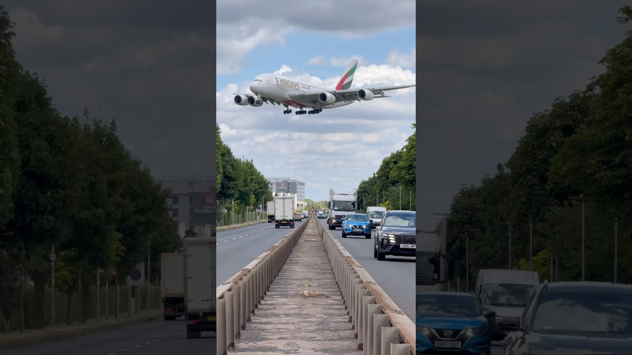 Giant Airbus A380 Flies Low Over Road
