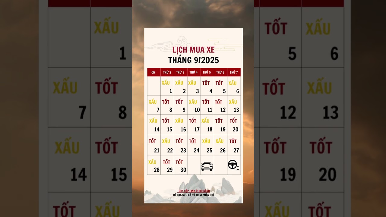 Lịch Mua Xe Tháng 9/2025: Tư Vấn Phong Thủy & Tử Vi Đúng Thời Điểm 🚗
