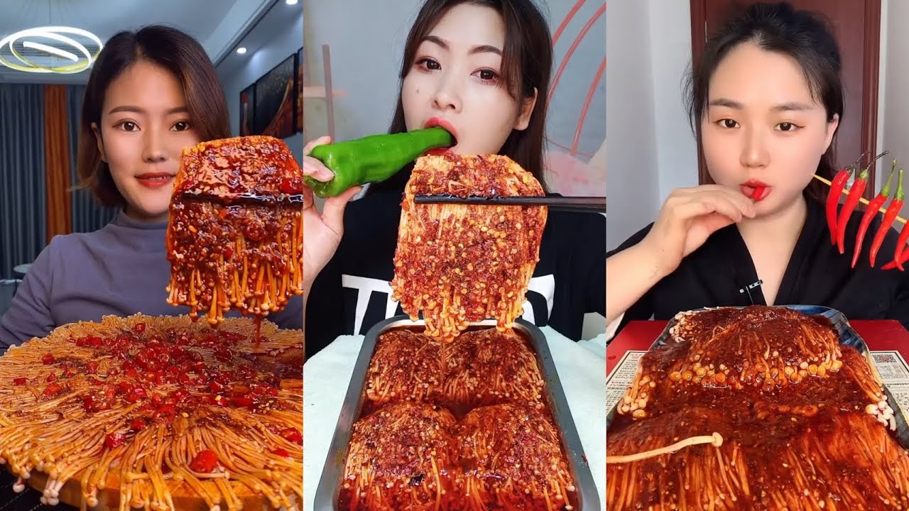 Spiceast Enoki Mushrooms Eating Challenge 🌶️