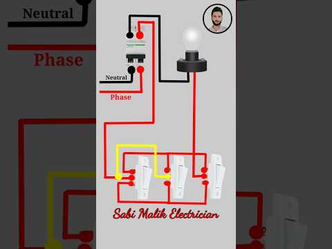 1 bulb 3 switch controls wiring || 3 two way switch connection@Sabi-malik-electrician
