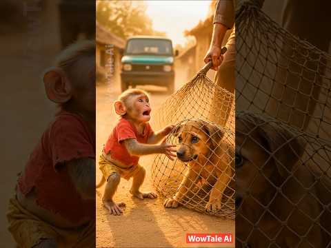 Poor Monkey Saves Puppy Friend 😭 Emotional Story 😭 #cute #puppy #monkey #emtionalstory
