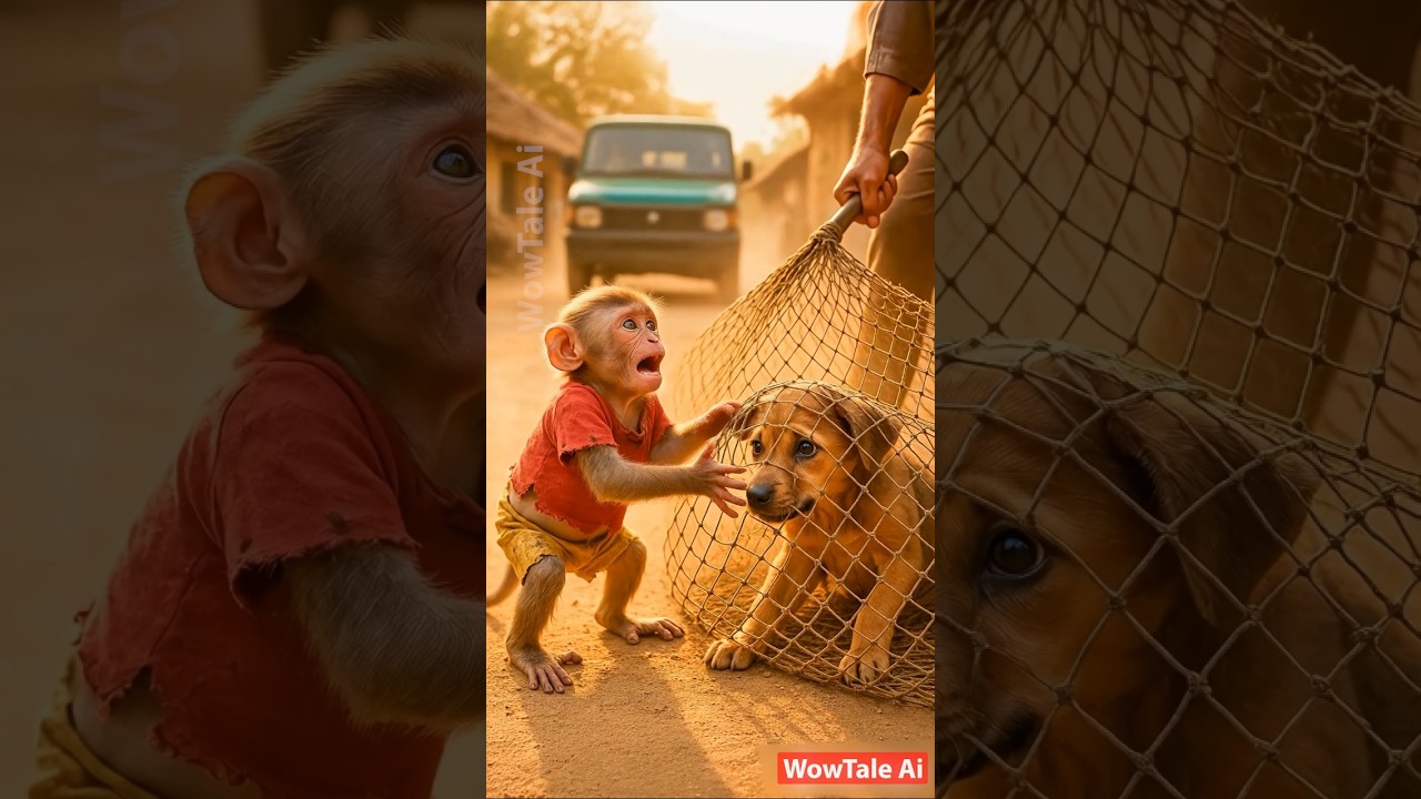 Heartwarming Moment: Monkey Saves Puppy in Emotional Rescue 🐒🐶