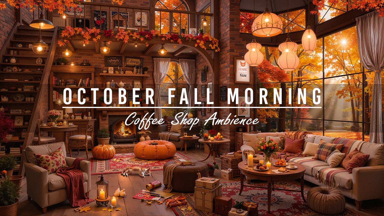 October Fall Morning & Cozy Coffee Shop 🍂Warm Piano Jazz Instrumental Music for Working, Good Mood