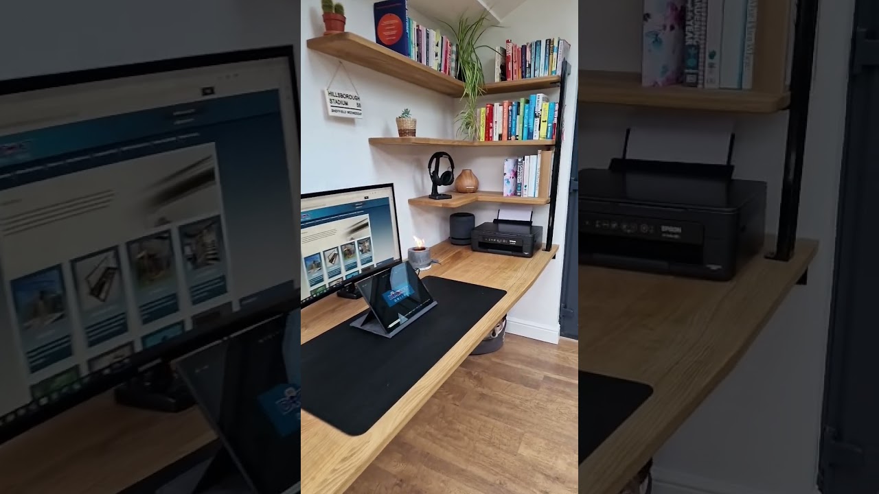 Custom Oak Office Desk with Floating Shelves