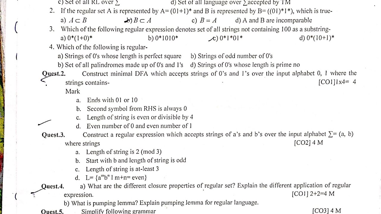 FLAT Previous Year Questions on Formal Language & Automata