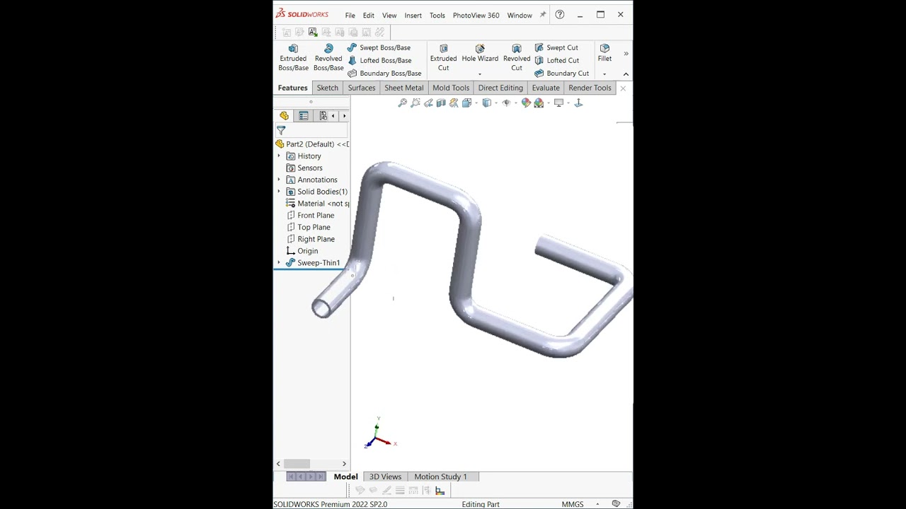 3D Sweep Boss in SolidWorks | Hollow Pipe Design