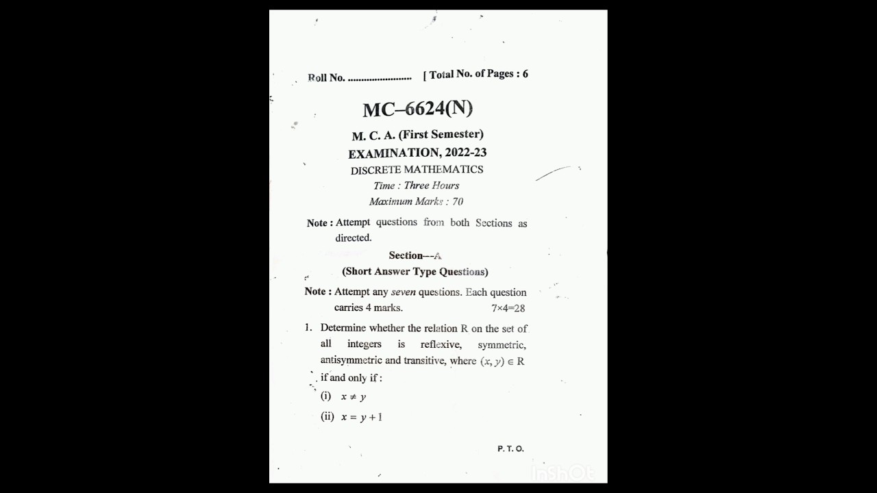 MCA 1st Semester Discrete Mathematics Past Year Paper 2022-23 | Bundelkhand University