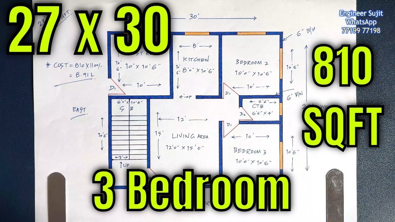 27x30 House Plan Design | Home Layout & Map
