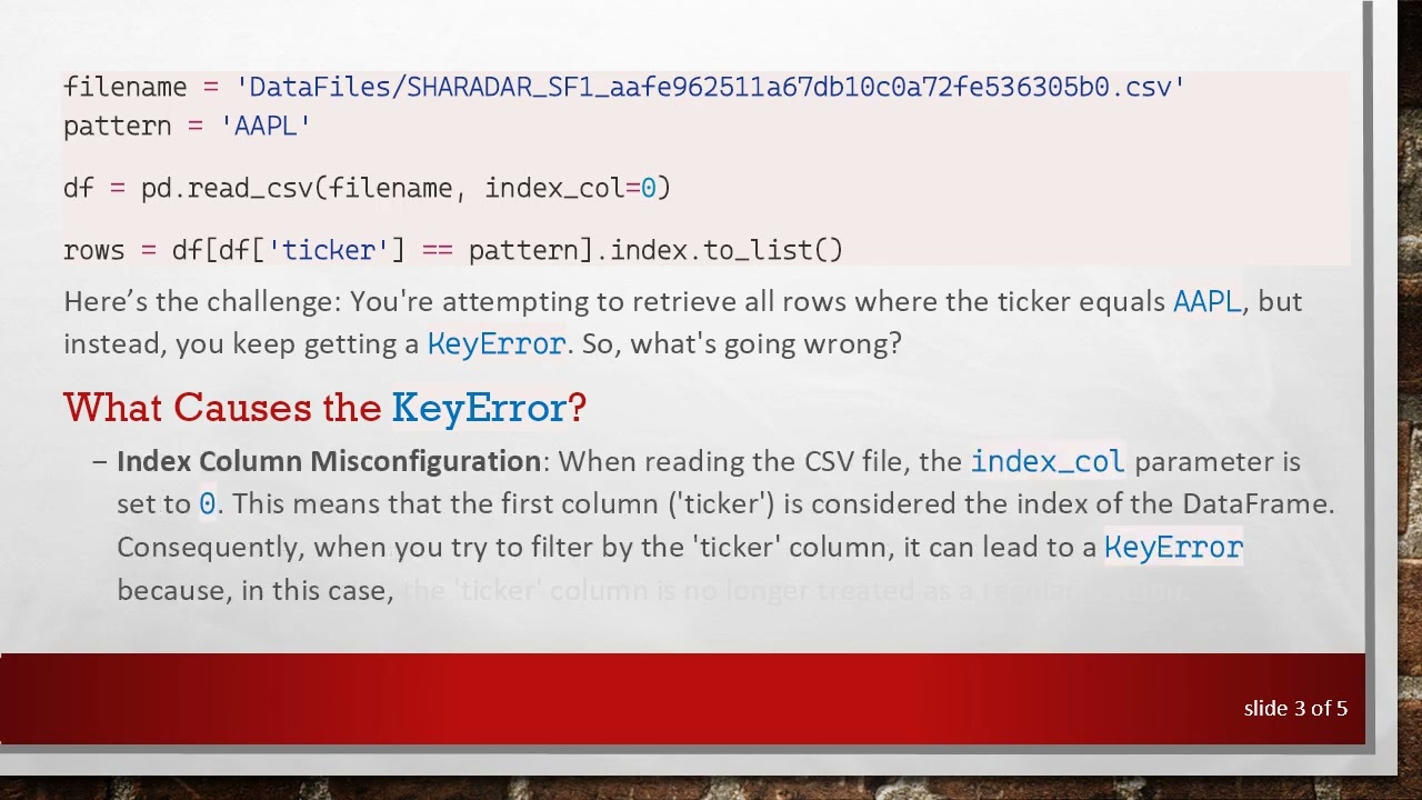Fix KeyError in Pandas When Accessing CSV Rows