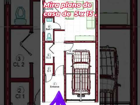 Mira Plano de casa de 5 x 15 metros de un piso #diseño #casa #planosdearquitectura