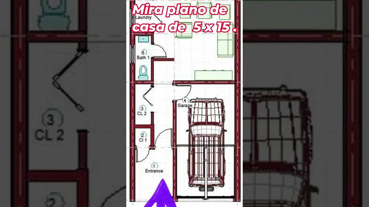 Mira Plano de casa de 5 x 15  metros  de un piso  #diseño #casa #planosdearquitectura