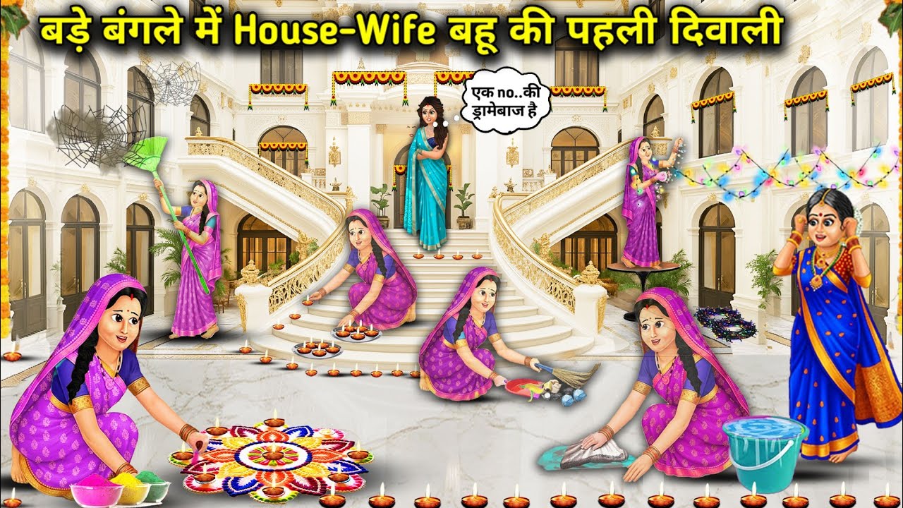 बड़े बंगले में House-wifeबहू की पहली दिवाली||Cartoon Videos||House wife daughter in law first diwali