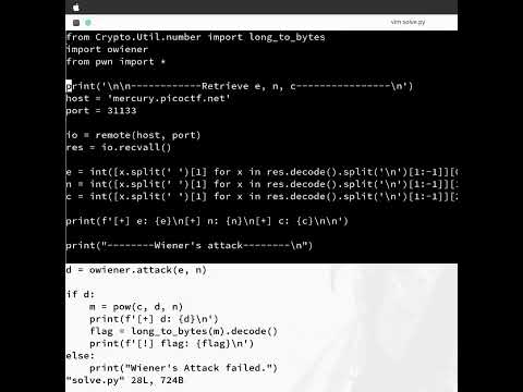 Walkthrough (Write-Ups) PicoCTF | Cryptography Wiener's Attack on RSA (when d is too small)