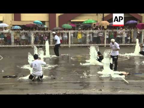 Sculptors make works of art from food and ice