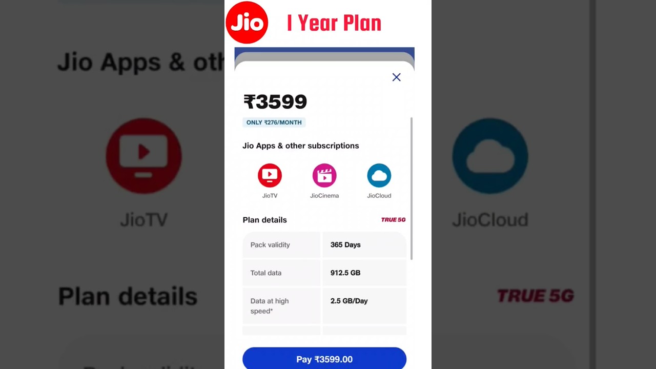 Jio Yearly Recharge Plan ₹3599 📱