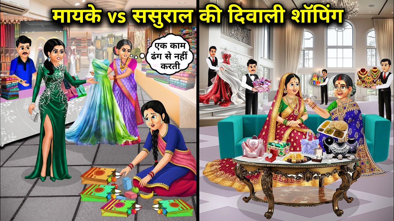 मायके vs ससुराल की दिवाली शॉपिंग||Hindi Cartoon Stories|| diwali Shopping at parents house vs inlaws