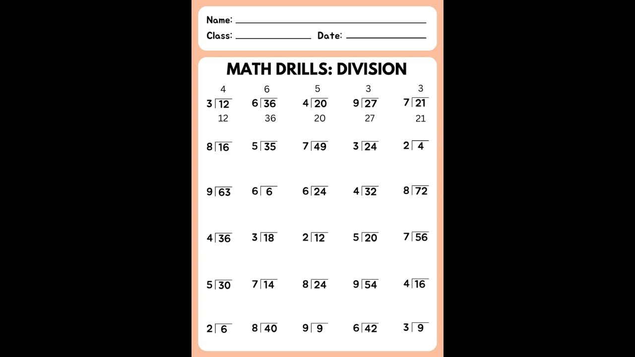 Fun & Easy Division Math Drills Worksheet for All Ages ✏️