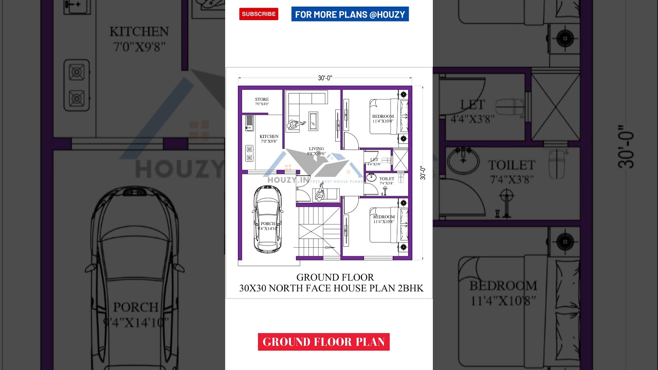 Vastu North-Facing 30x30 2BHK House Plan π‘