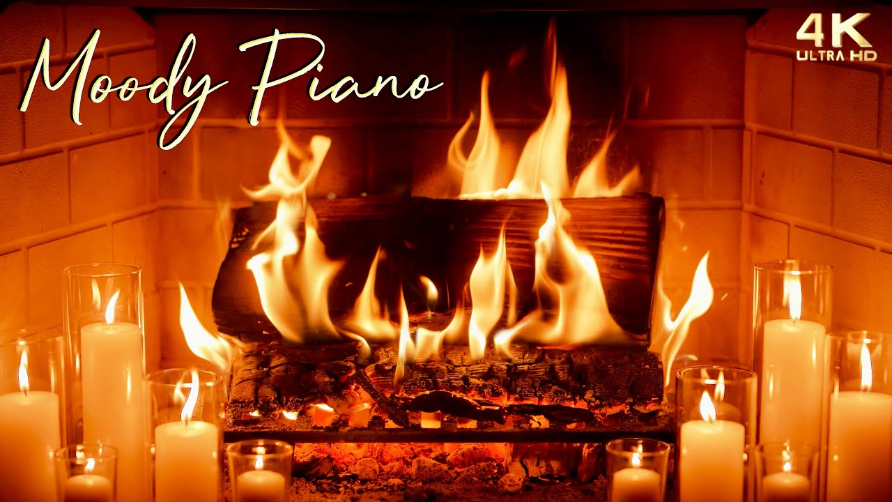 Cozy Fireplace & Moody Piano Music 🎶