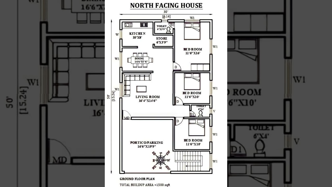 30x50 Ground Floor 3BHK Home Plan 🏡