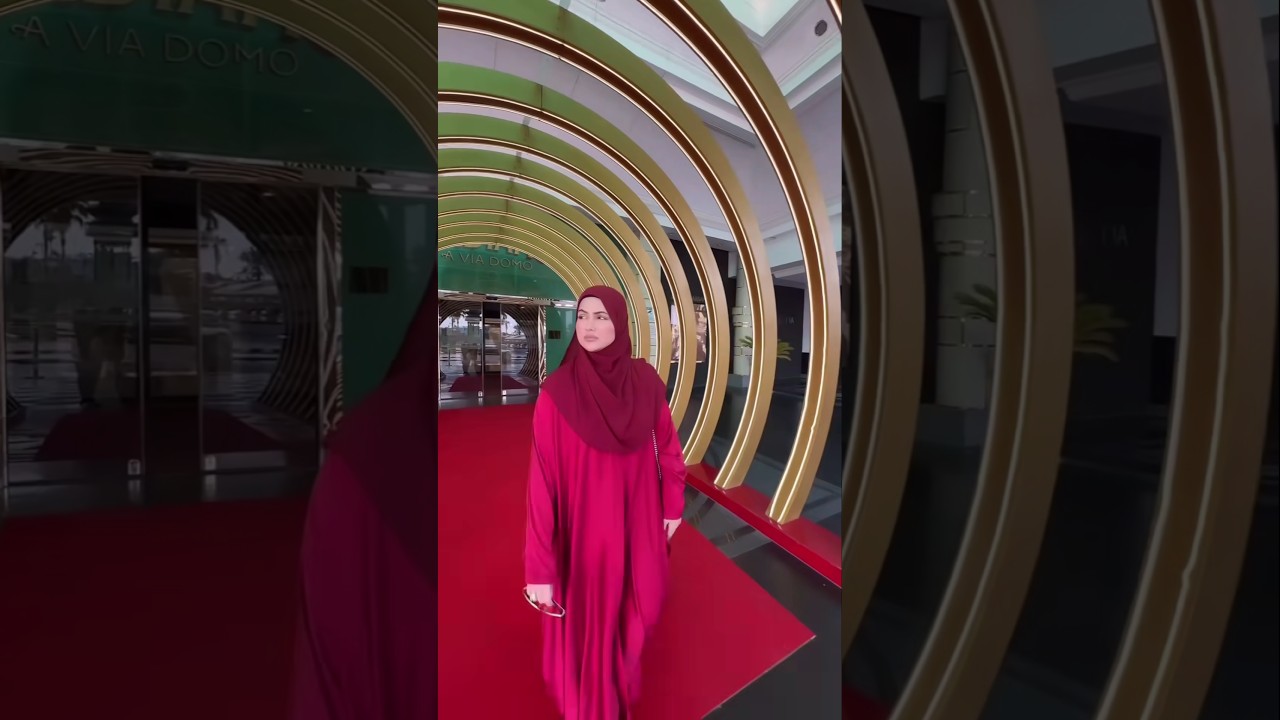 Elegant Red Abaya by Haya by Sana Khan | Sana Khan's Stylish Walk