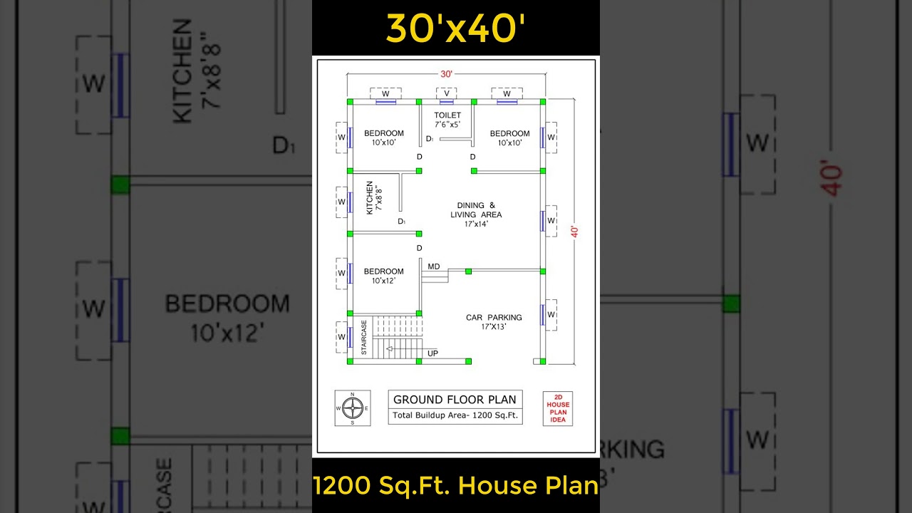 30'x40' 1200 Sq.ft. South-Facing House Plan 🏡