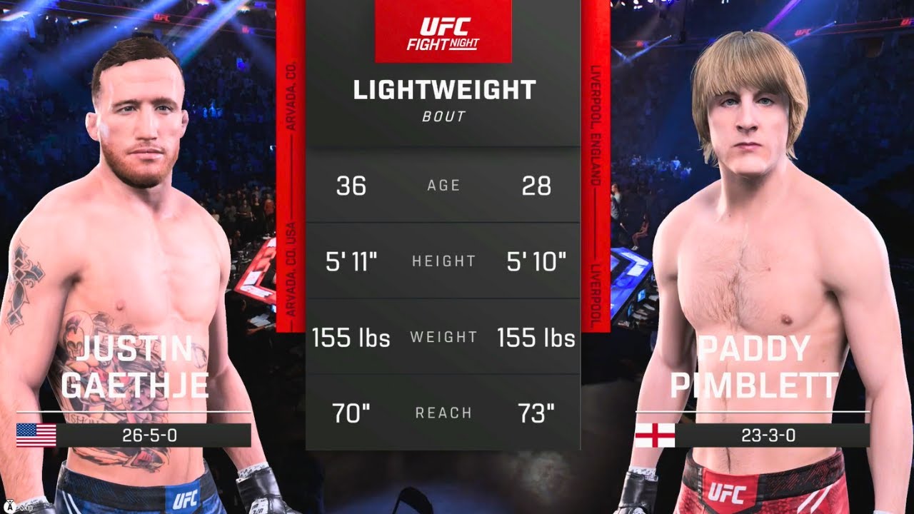 Justin Gaethje vs Paddy Pimblett Full UFC 5 AI Fight