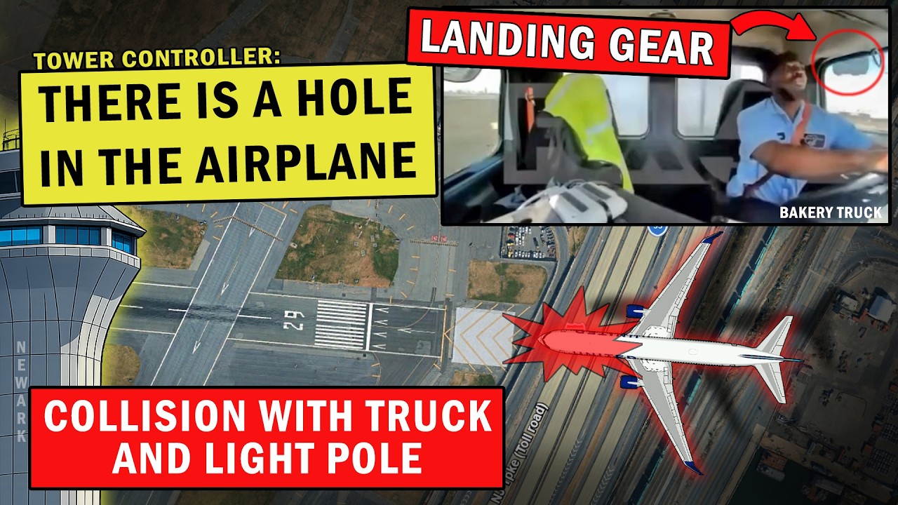 United Plane Strikes Bakery Truck Landing at Newark | Flying Too Low!