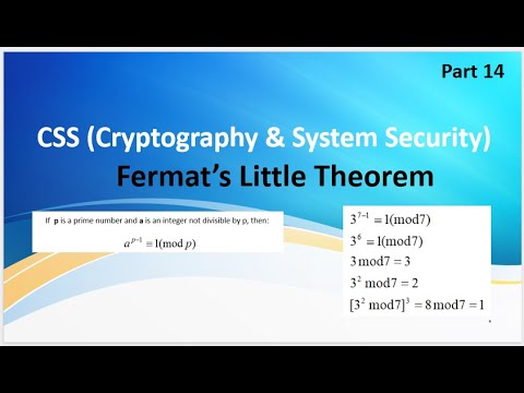 Video 14: Cryptography & System Security, Fermat Little Theorem