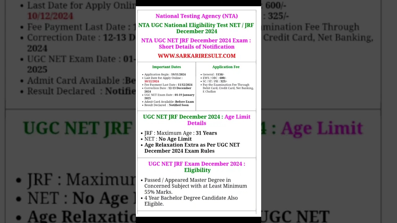 UGC NET JRF Eligibility Test December 2024 | Application Process and Important Dates