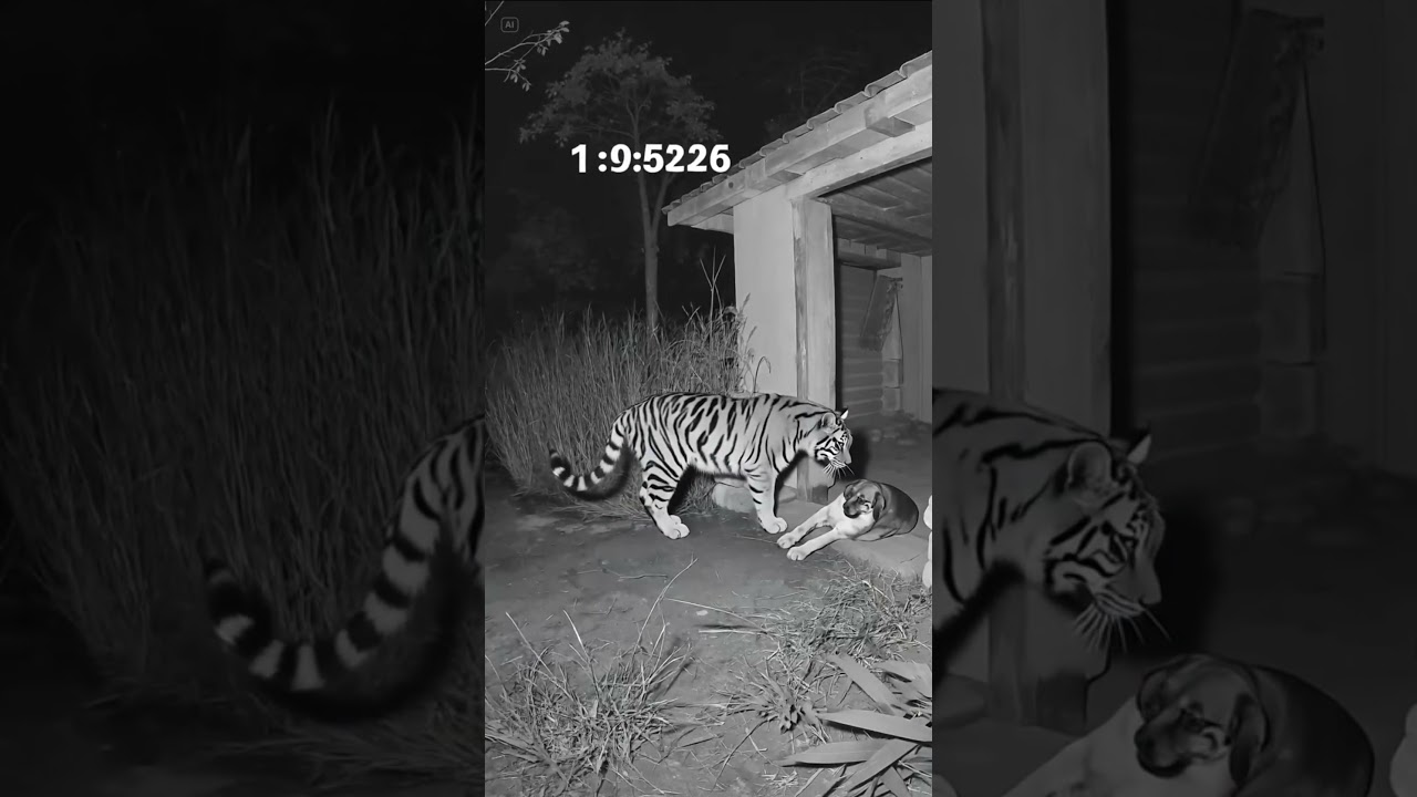 Tiger Attacks House Dog Caught on CCTV