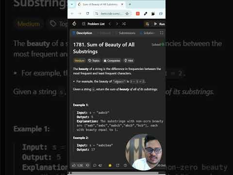 LeetCode 1781 - Sum of Beauty of All Substrings - JavaScript #dsa #javascript