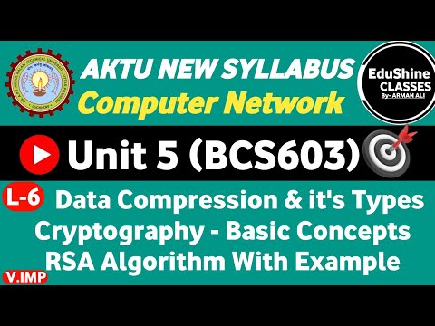 Computer Network BCS603 | Data Compression | Cryptography & Types of Cryptography| RSA Algorithm
