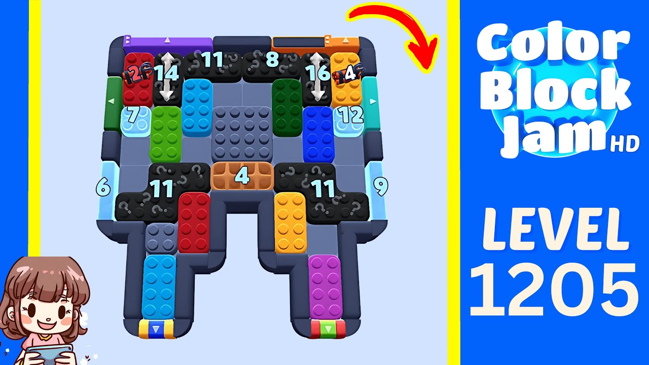 Color Block Jam Level 1205 Solution 🟩🟨🟥🟦