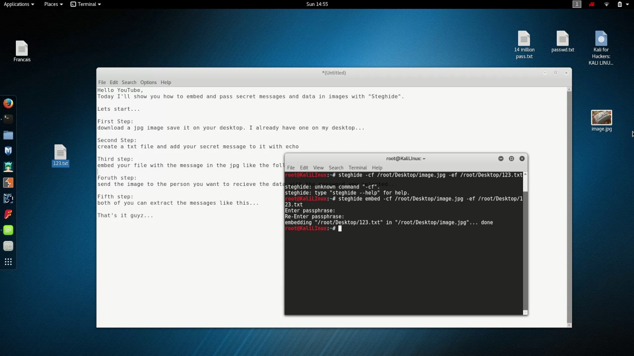 Hiding secret messages and data with "Steghide" (kali linux)