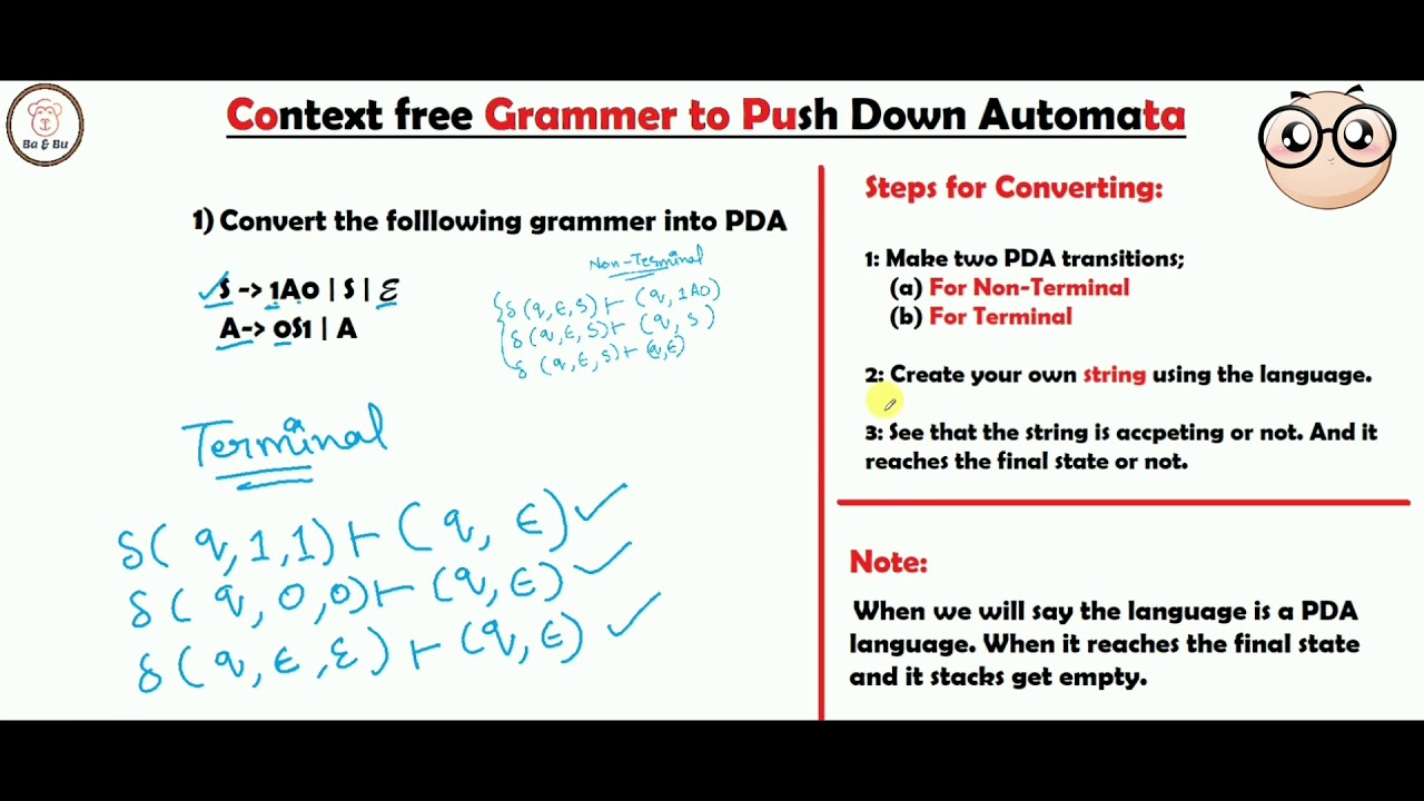 Conversion of Context-Free Grammar to Pushdown Automaton (CFG to PDA) - Theory of Computation Part 3