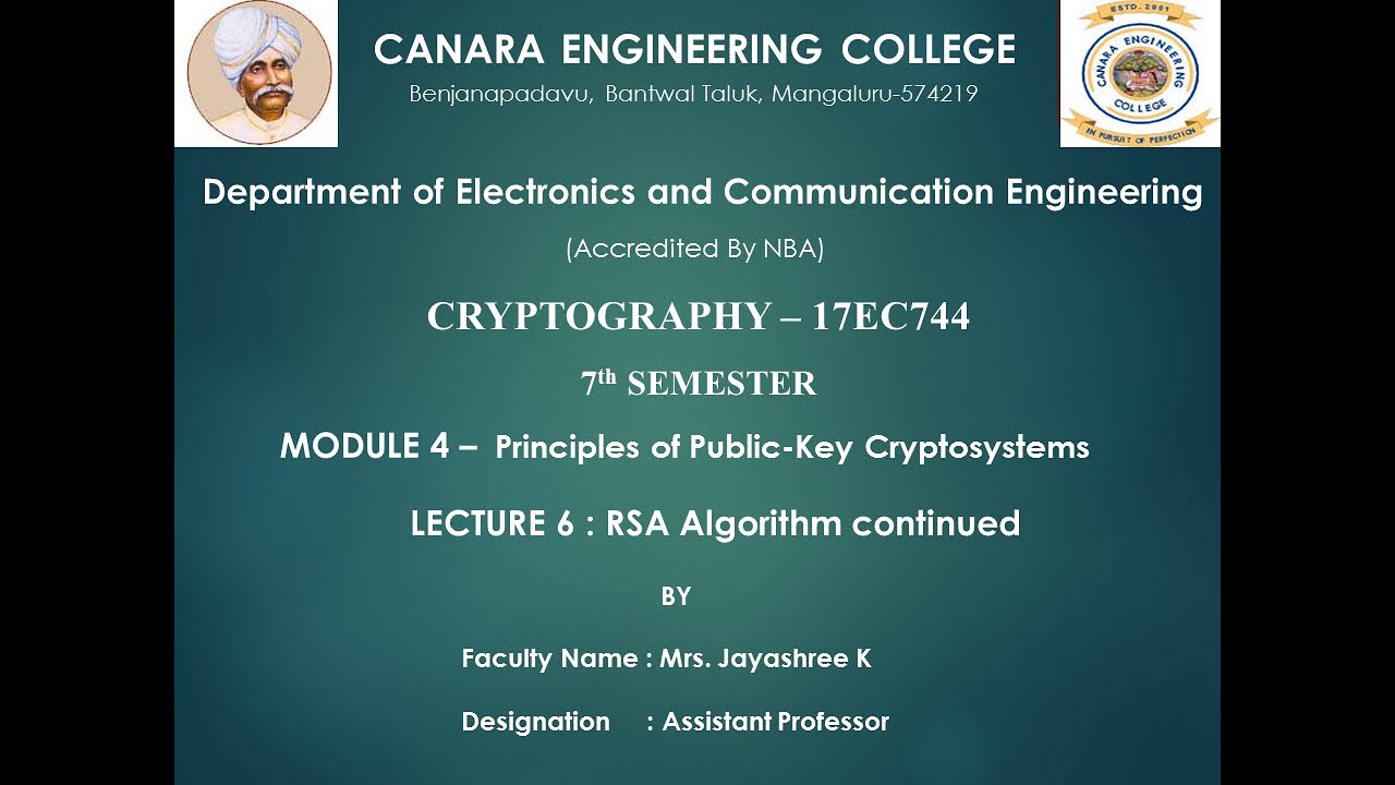 VTU CRYPTO 17EC744 M4 L6: Continued Discussion on RSA Algorithm Security