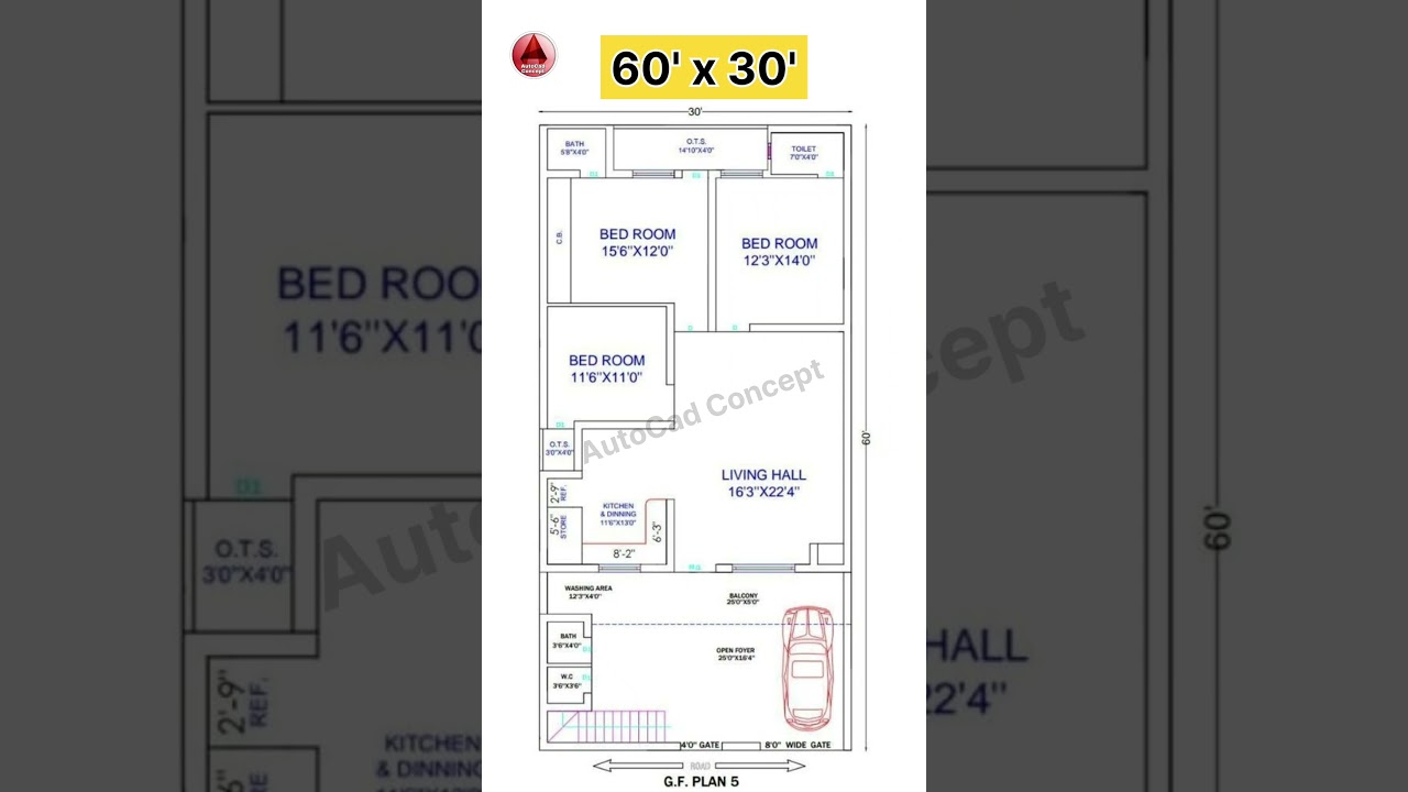 60x30 Simple House Plan 🏡 | 1800 sq ft Layout